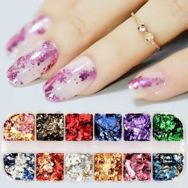 12 Grids/Set Combined Glitter Holographic Sequins Sugar Marble Powder Dried Flower Mylar Foil Shell Nail Art Decoration DIY CT