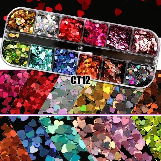 12 Grids/Set Combined Glitter Holographic Sequins Sugar Marble Powder Dried Flower Mylar Foil Shell Nail Art Decoration DIY CT