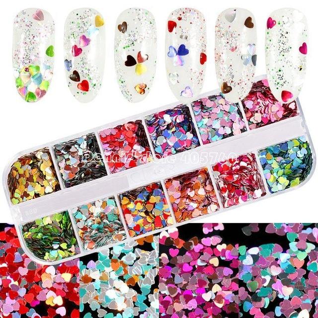 12 Grids/Set Combined Glitter Holographic Sequins Sugar Marble Powder Dried Flower Mylar Foil Shell Nail Art Decoration DIY CT