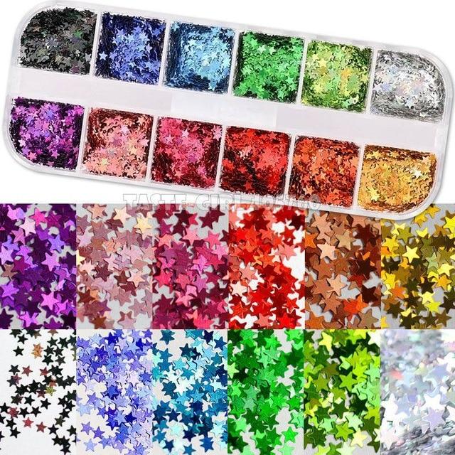 12 Grids/Set Combined Glitter Holographic Sequins Sugar Marble Powder Dried Flower Mylar Foil Shell Nail Art Decoration DIY CT