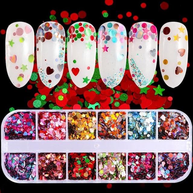 12 Grids/Set Combined Glitter Holographic Sequins Sugar Marble Powder Dried Flower Mylar Foil Shell Nail Art Decoration DIY CT