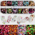 12 Grids/Set Combined Glitter Holographic Sequins Sugar Marble Powder Dried Flower Mylar Foil Shell Nail Art Decoration DIY CT#|Rhinestones & Decorations