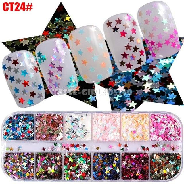 12 Grids/Set Combined Glitter Holographic Sequins Sugar Marble Powder Dried Flower Mylar Foil Shell Nail Art Decoration DIY CT