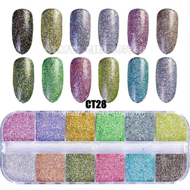 12 Grids/Set Combined Glitter Holographic Sequins Sugar Marble Powder Dried Flower Mylar Foil Shell Nail Art Decoration DIY CT