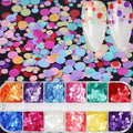 12 Grids/Box Mix Sizes Dreamlike Rainbow Round Holo Circle Sequins Nail Glitter Paillette Nail Art Slice Sequins Decals Set|Rhinestones & Decorations