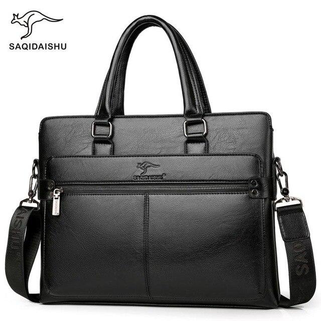 Men's Leather Briefcase PU Material 14inch Men's Shoulder Bag For Men Crossbody Bags 2019 Fashion Bussiness Briefcase handbag|Briefcases