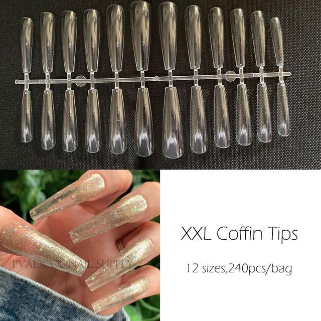 XXL Extra Long Tapered Coffin False Nail Tips Full Cover Nails Fake Tip Press On Salon Manicure Supply|False Nails