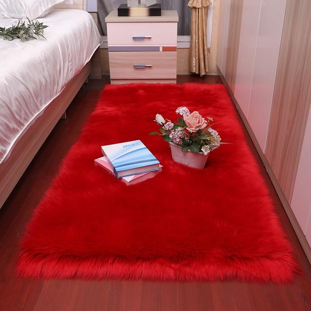 Plush soft European bedroom carpet imitation wool pad long hair bedside bay window cushion sofa cushion white red window carpet|Carpet