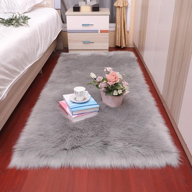 Plush soft European bedroom carpet imitation wool pad long hair bedside bay window cushion sofa cushion white red window carpet|Carpet