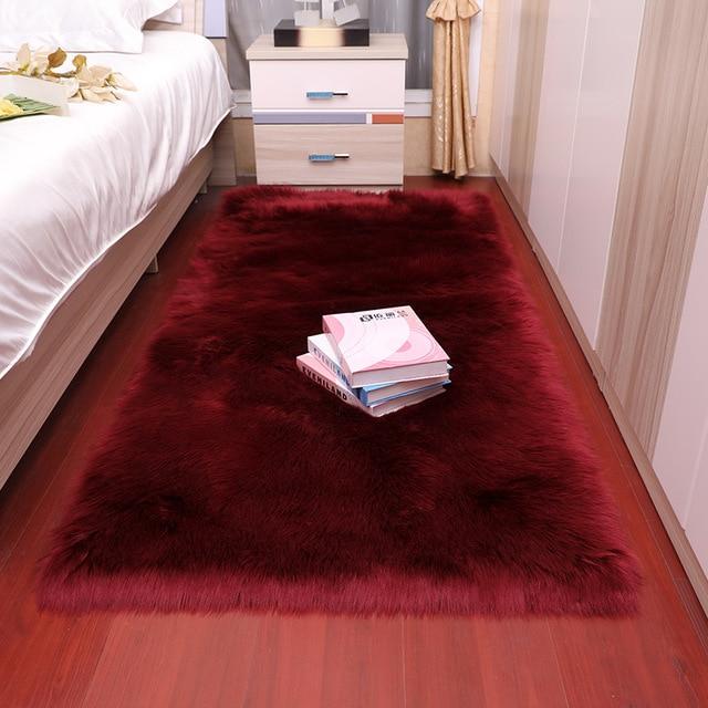 Plush soft European bedroom carpet imitation wool pad long hair bedside bay window cushion sofa cushion white red window carpet|Carpet