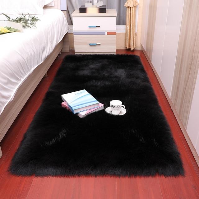 Plush soft European bedroom carpet imitation wool pad long hair bedside bay window cushion sofa cushion white red window carpet|Carpet