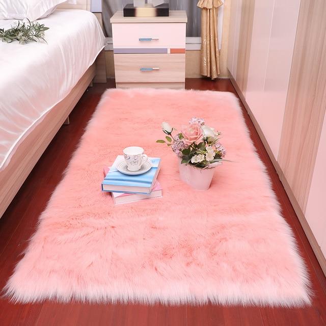 Plush soft European bedroom carpet imitation wool pad long hair bedside bay window cushion sofa cushion white red window carpet|Carpet