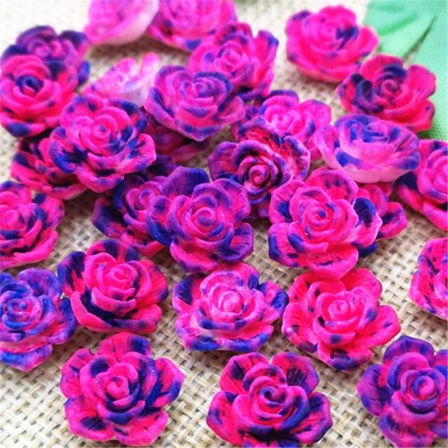 30pcs 14mm Flat Back Resin Flower Scrapbook 3D Resin Rose DIY Fine Decoration|Rhinestones