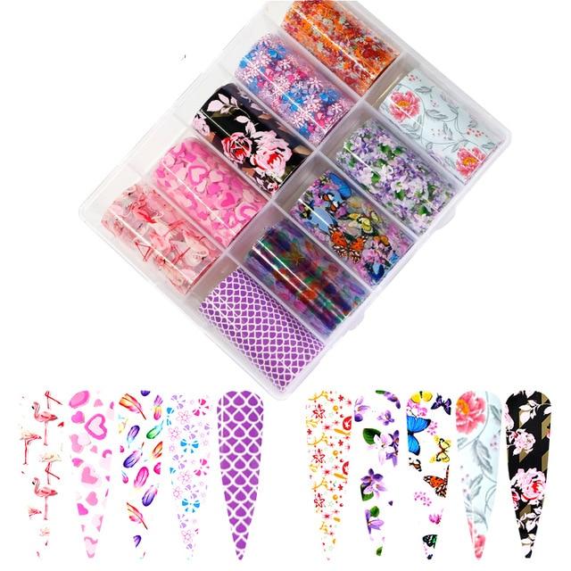 hot selling FOIL BOX Flowers Mix 10 / foil nail paper Flowers & leaves 10 different patterns of nail transfer foils decals|Stickers & Decals