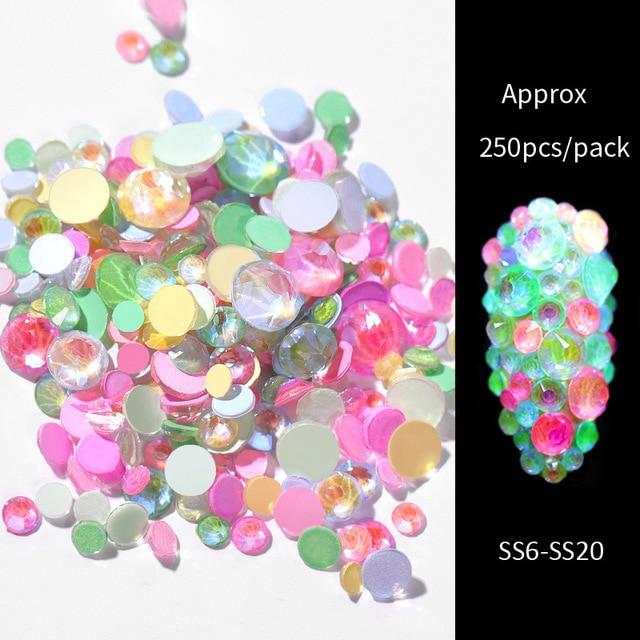 Mixed 100pcs Crystal AB Nail Art Rhinestones Flatback Strass Shiny Glass Nail Stones Gems For 3D Nails DIY Manicure Decorations|Rhinestones & Decorations