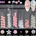 6Grids/Pack 3D Rose Various Petal Resin Glazed Flowers Pearl Arylic Nail Art Rhinestone Gems Decorations Manicure DIY Tips GZH#|Rhinestones & Decorations