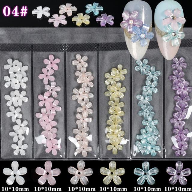 6Grids/Pack 3D Rose Various Petal Resin Glazed Flowers Pearl Arylic Nail Art Rhinestone Gems Decorations Manicure DIY Tips GZH