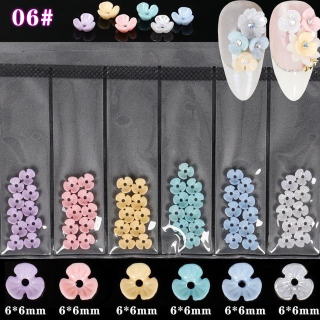 6Grids/Pack 3D Rose Various Petal Resin Glazed Flowers Pearl Arylic Nail Art Rhinestone Gems Decorations Manicure DIY Tips GZH