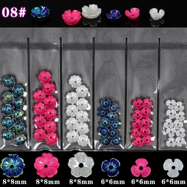 6Grids/Pack 3D Rose Various Petal Resin Glazed Flowers Pearl Arylic Nail Art Rhinestone Gems Decorations Manicure DIY Tips GZH