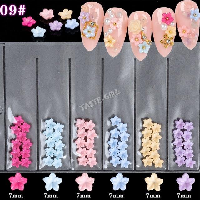 6Grids/Pack 3D Rose Various Petal Resin Glazed Flowers Pearl Arylic Nail Art Rhinestone Gems Decorations Manicure DIY Tips GZH