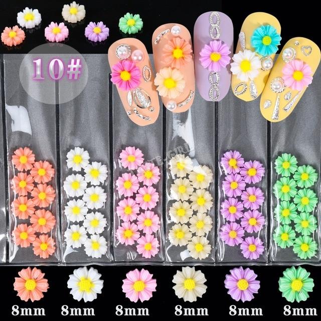 6Grids/Pack 3D Rose Various Petal Resin Glazed Flowers Pearl Arylic Nail Art Rhinestone Gems Decorations Manicure DIY Tips GZH