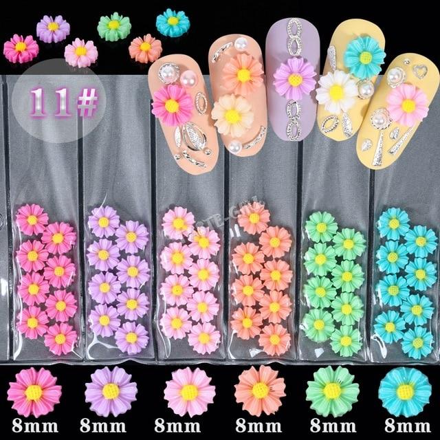 6Grids/Pack 3D Rose Various Petal Resin Glazed Flowers Pearl Arylic Nail Art Rhinestone Gems Decorations Manicure DIY Tips GZH