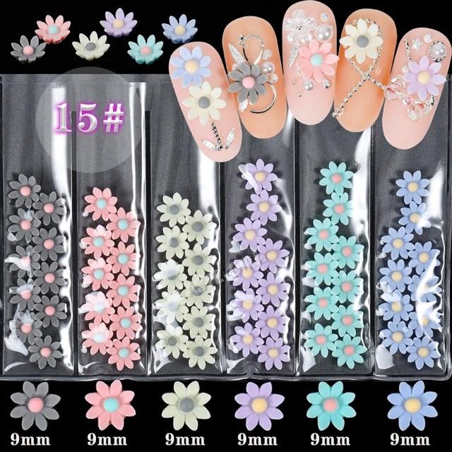 6Grids/Pack 3D Rose Various Petal Resin Glazed Flowers Pearl Arylic Nail Art Rhinestone Gems Decorations Manicure DIY Tips GZH