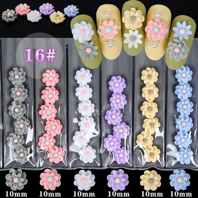 6Grids/Pack 3D Rose Various Petal Resin Glazed Flowers Pearl Arylic Nail Art Rhinestone Gems Decorations Manicure DIY Tips GZH