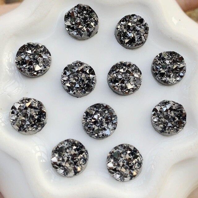 DIY AB Resin Bling Irregularity Surface Ore Crystal 8mm&10mm Round Flatback Rhinestone Ornament DIY Wedding Appliques Craft B96|Rhinestones