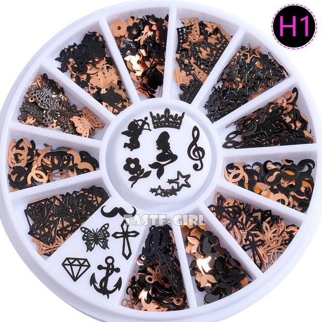 Brone Black Mix Halloween Shape Pumpkin Face Witch Spider Net Black Cat Bat Metallic Nail Art Sequins Decals Gem DIY Wheel|Rhinestones & Decorations