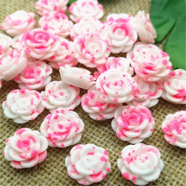 30pcs 14mm Flat Back Resin Flower Scrapbook 3D Resin Rose DIY Fine Decoration|Rhinestones