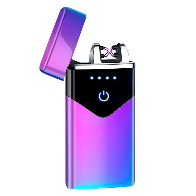 Electric Dual Arc Lighter USB Rechargeable Windproof Flameless Plasma Pulse Lighters For Cigarette Candle With LED Power Display|Cigarette Accessories