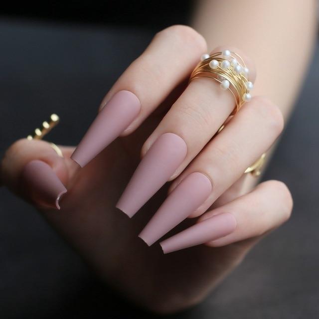 Extra stunning fasle nails Nude Long Luxury Coffin Matte Medium Acrylic nails salon 20pcs fake nails ballet Classic available|False Nails