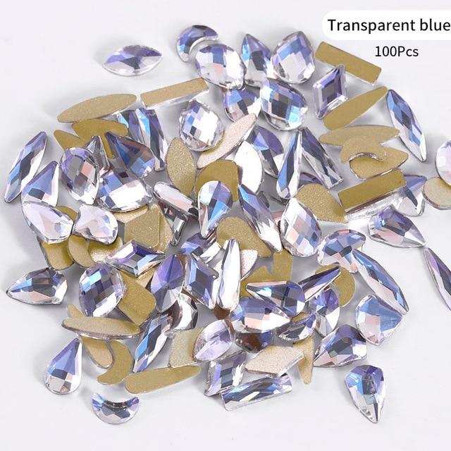 Mixed 100pcs Crystal AB Nail Art Rhinestones Flatback Strass Shiny Glass Nail Stones Gems For 3D Nails DIY Manicure Decorations|Rhinestones & Decorations