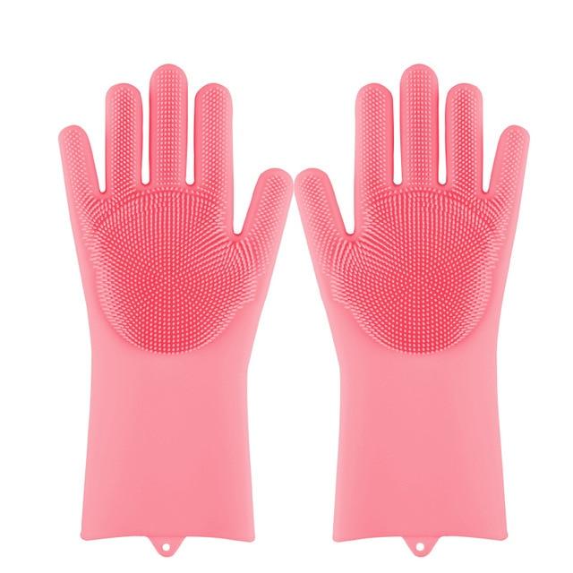 Magic Silicone Dishwashing Scrubber Dish Washing Sponge Rubber Scrub Gloves Kitchen Cleaning 1 Pair|Household Gloves