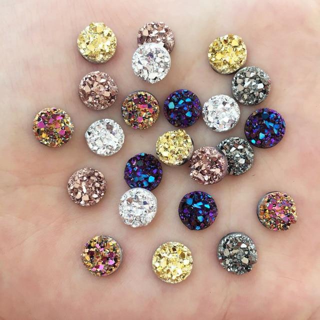 120pcs AB Resin Bling Irregularity surface Ore crystal 8mm Round flatback rhinestone Ornament DIY Wedding appliques craft SW72*3|Rhinestones