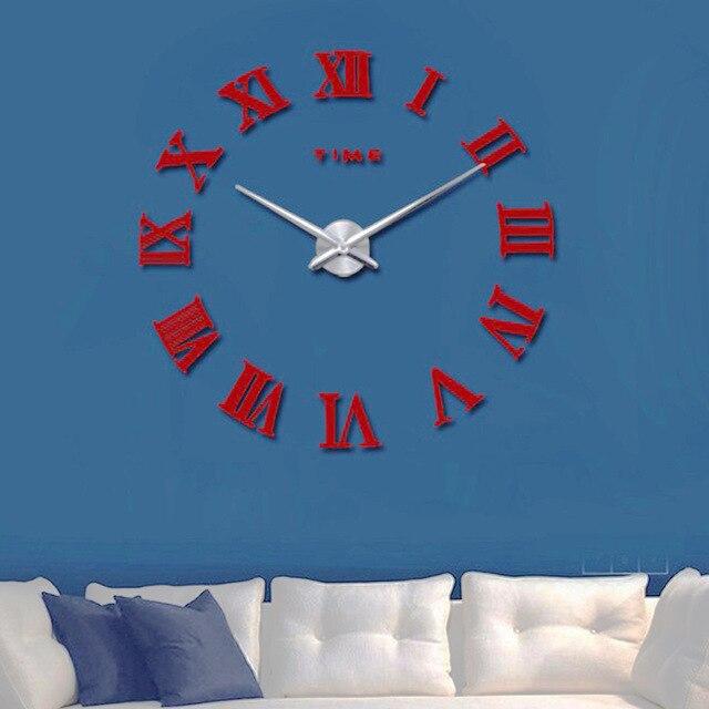 DIY 3D Large Wall Clock Sticker Acrylic Mirror Big Kitchen Clock Modern Design Roman Numerals Living Room Decor|Wall Clocks