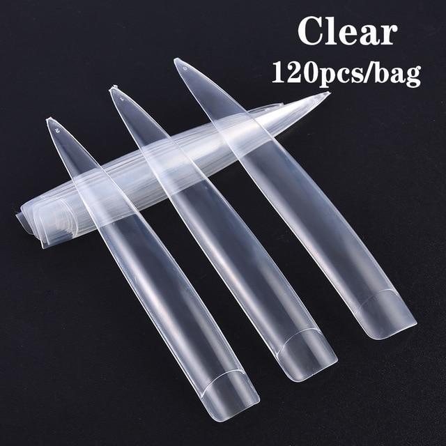 120Pcs/Bag Half Cover French Salon False Tips Extra Long Stiletto/Curved Sharp Ending Nail Art Acrylic Gel 10Sizes Press On Nail|False Nails