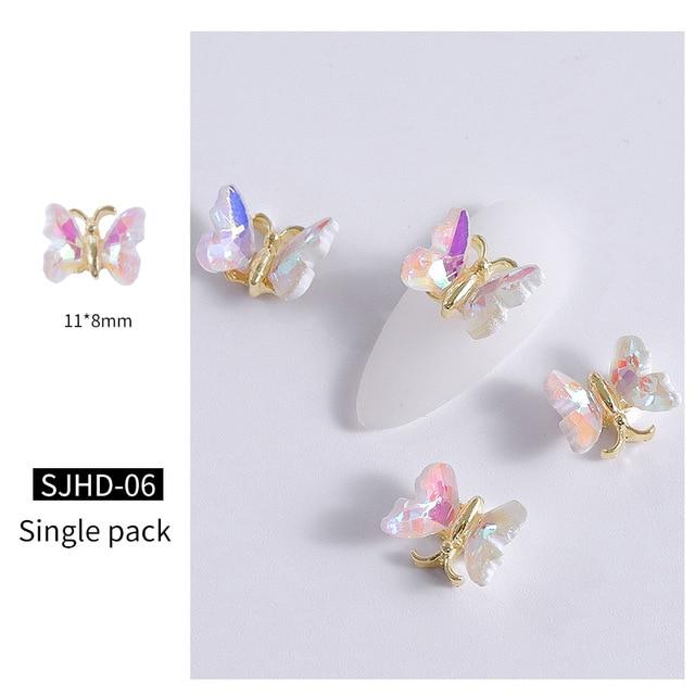 1pcs Super Shiny AB Crystal Butterfly Nail Art Decoration 3D Holographic Butterflies Rhinestones DIY UV Gel Manicure Accessories|Rhinestones & Decorations