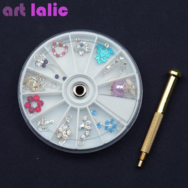 1Pc Nail Art Hand Dangle Drill + 10/24Pcs Pendant Dangles Decoration Rhinestones Pearl Hole Pierce Tool Hole Maker|Rhinestones & Decorations