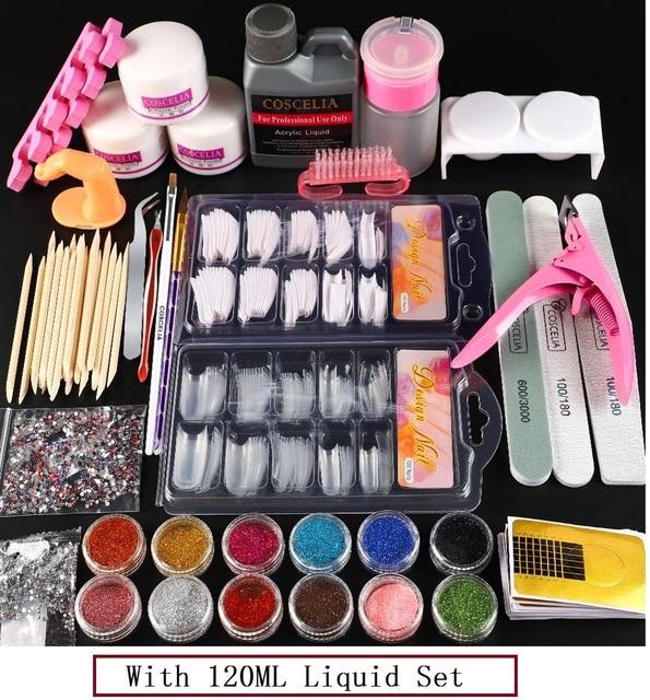 Pro Acrylic Kit Nail Manicure Set With Acrylic Liquid Nail Glitter Powder Nail Tips Decoration Acrylic Brush Nail Art Tool Kit|Sets & Kits